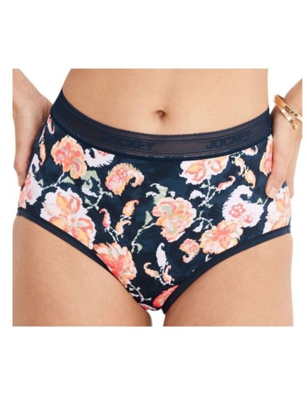 Jockey Worry Free Micro Stretch Brief Panty Pine/Floral XL A648725 NEW